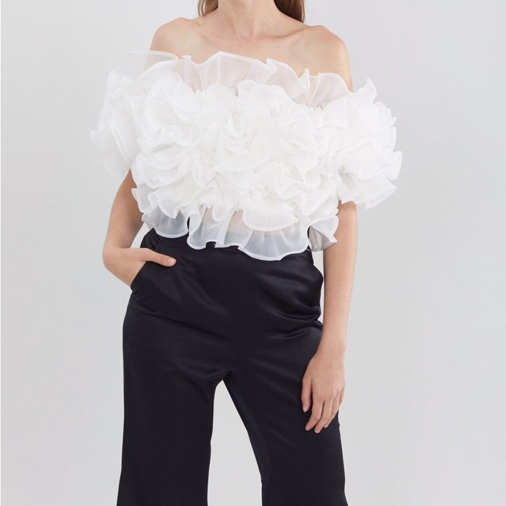 White ruffle off-the-shoulder organza top from SGinstar on Etsy